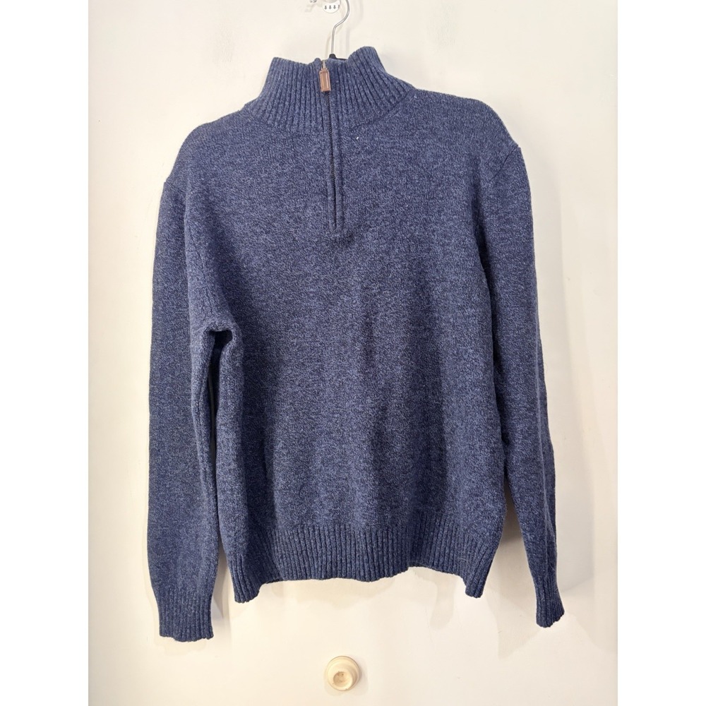 J.Crew Mens Large 100% Lambswool Half Zip Mock Neck‎ Sweater Navy Blue